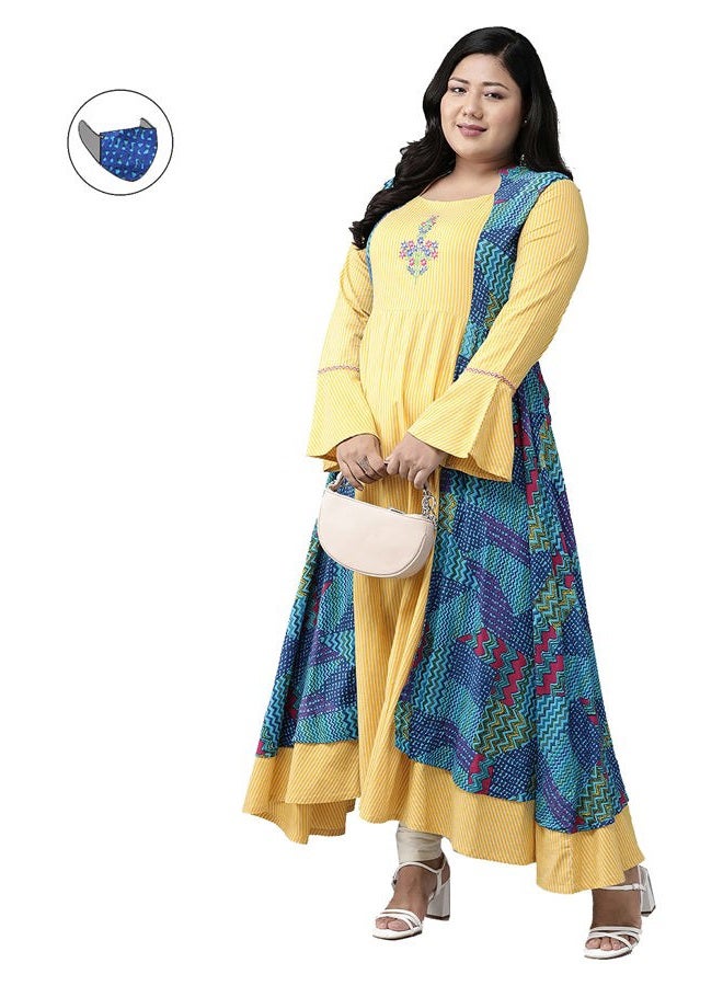 Yash Gallery Women's Rayon Geometric Print Anarkali Kurta for Women (Mustard, 4XL) - Image 3