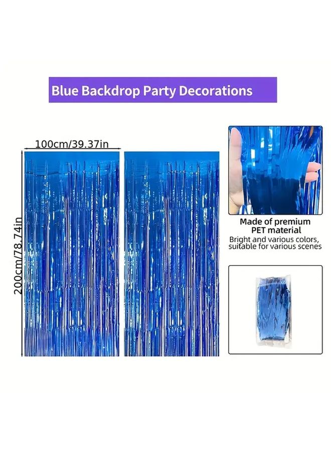 Blue Foil Tassel Backdrop 6Pcs Party Decor For Birthday Graduation Christmas - Image 3