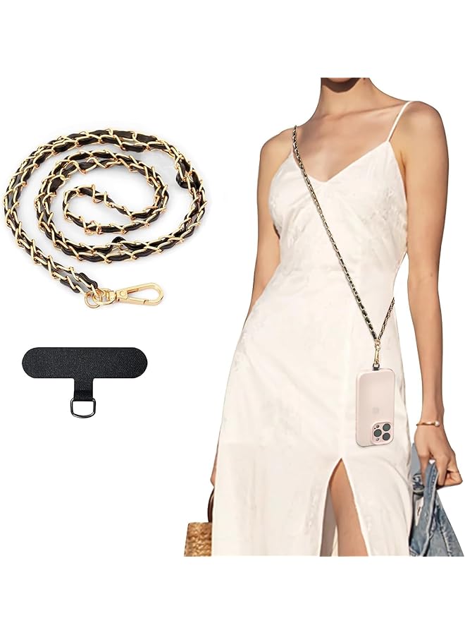 Green Tiger Universal Phone Lanyard Metal Cell Phone Chain Anti-Theft Crossbody Strap Fit for iPhone 15 Pro Max and Most Smartphones Adjustable Cell Neck Holder for Women Gold & Black - Image 1