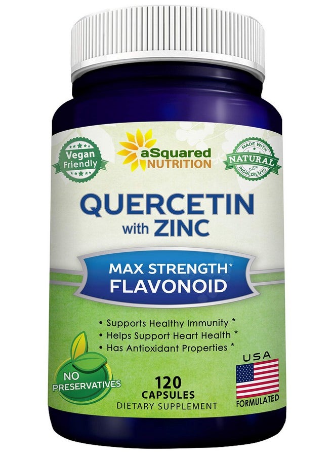 aSquared Nutrition - Quercetin 1000Mg With Zinc Supplement 120 Capsules Quercetin Dihydrate With Black Elderberry & Zinc Max Strength Powder Complex Pills To Help Improve Immune Response - Image 1