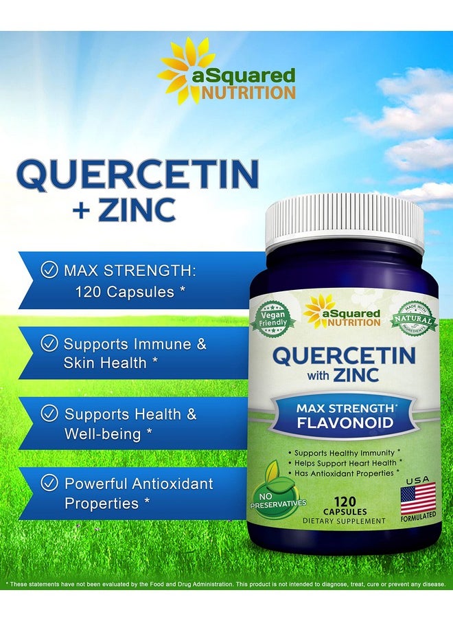aSquared Nutrition - Quercetin 1000Mg With Zinc Supplement 120 Capsules Quercetin Dihydrate With Black Elderberry & Zinc Max Strength Powder Complex Pills To Help Improve Immune Response - Image 1