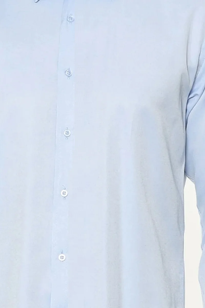 فاريتا Men's Blue Plain Pocketless Wide Cut Long Sleeve Shirt