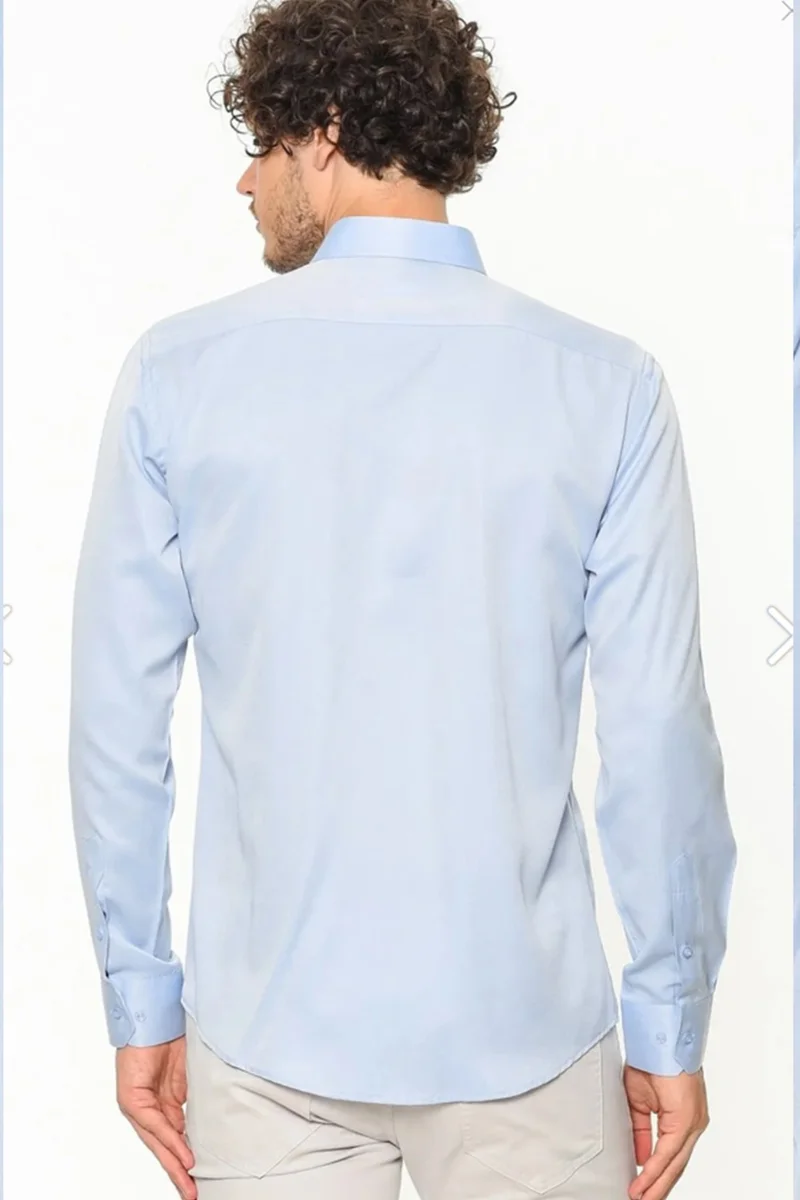 فاريتا Men's Blue Plain Pocketless Wide Cut Long Sleeve Shirt