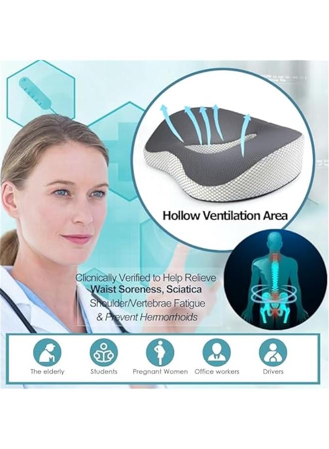 ميكسد Large Memory Seat Cushion for Desk Chair, Non-Slip 3D Office Chair Cushions for Pressure Relief Sciatica & Tailbone Back Pain Relief, Ergonomic Pillow Memory Foam Coccyx Pad for Office Home Car (Gre - Image 3