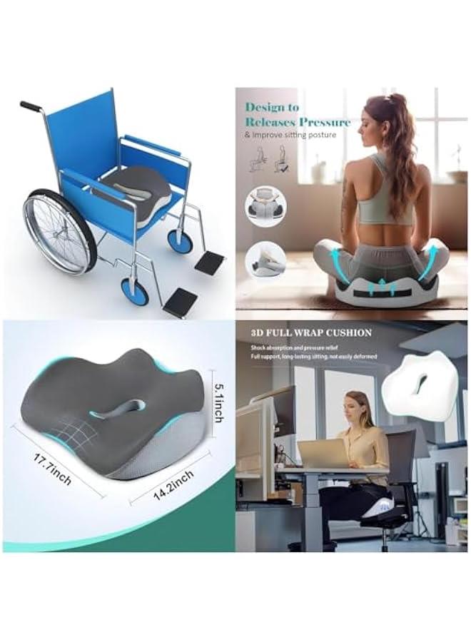 ميكسد Large Memory Seat Cushion for Desk Chair, Non-Slip 3D Office Chair Cushions for Pressure Relief Sciatica & Tailbone Back Pain Relief, Ergonomic Pillow Memory Foam Coccyx Pad for Office Home Car (Gre - Image 4