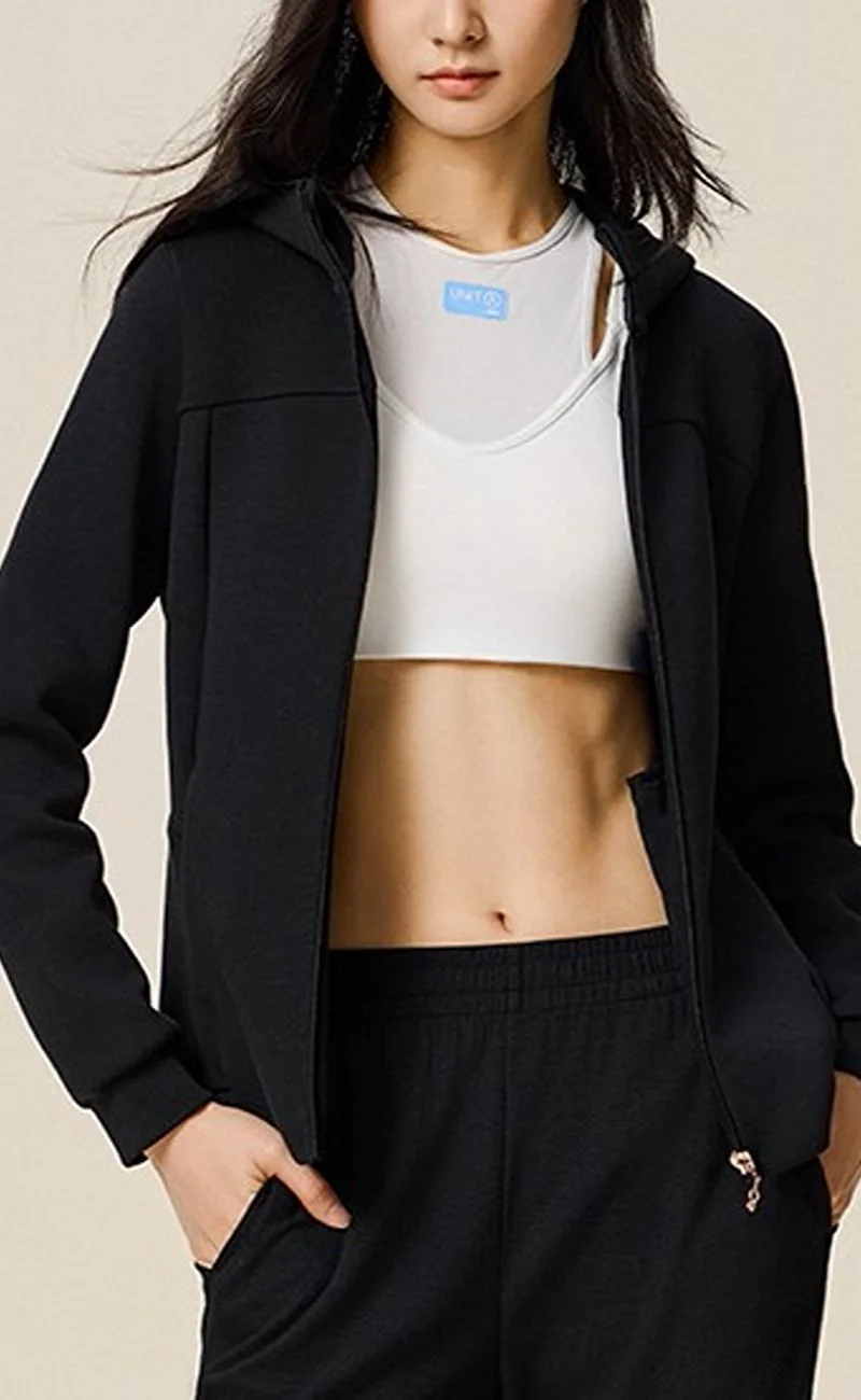 ANTA Knit Track Top - Cross Training Black - A-Stretch Shape Hoodie Jacket