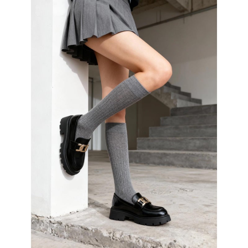 Vera Creation Women's Chunky Platform Loafers with Chain or Buckle Patent Leather Black Penny Loafers Fashion Office Shoes School Dress Shoes Comfort Slip-on (Black+Gold Buckle 8) - Image 3