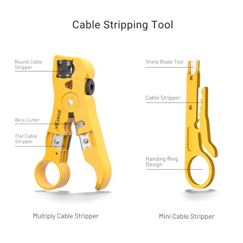 Zoerax Network Tool Kit, ZOERAX 11 in 1 Professional RJ45 Crimp Tool Kit - Pass Through Crimper, RJ45 Tester, 110/88 Punch Down Tool, Stripper, Cutter, Cat6 Pass Through Connectors and Boots - Image 5