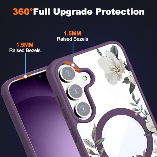 VONZEE Compatible with Samsung Galaxy S25 FE 5G Case Luxury Retro Flowers Floral Clear for Magnetic Wireless Charging Case Shockproof PC+TPU Cute Glossy Shiny Cover for Girls Women, Deep Purple - Image 5