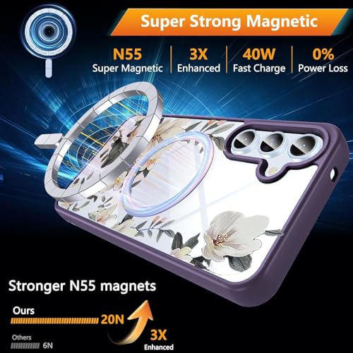 VONZEE Compatible with Samsung Galaxy S25 FE 5G Case Luxury Retro Flowers Floral Clear for Magnetic Wireless Charging Case Shockproof PC+TPU Cute Glossy Shiny Cover for Girls Women, Deep Purple - Image 4