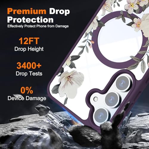 VONZEE Compatible with Samsung Galaxy S25 FE 5G Case Luxury Retro Flowers Floral Clear for Magnetic Wireless Charging Case Shockproof PC+TPU Cute Glossy Shiny Cover for Girls Women, Deep Purple - Image 3