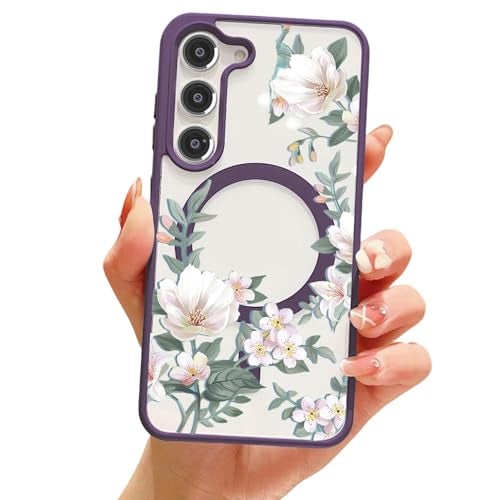 VONZEE Compatible with Samsung Galaxy S25 FE 5G Case Luxury Retro Flowers Floral Clear for Magnetic Wireless Charging Case Shockproof PC+TPU Cute Glossy Shiny Cover for Girls Women, Deep Purple - Image 1