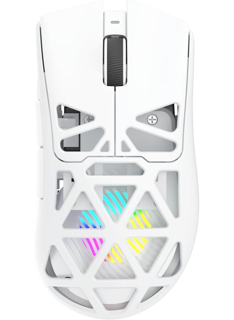 AULA SC620 Wireless Gaming Mouse, 3 Modes, BT/2.4G/Wired, PAW3311 Sensor, Up to 12000DPI, Lightweight 67g, 7 Programmable Buttons with RGB Lighting and Rechargeable Battery (White) - Image 1