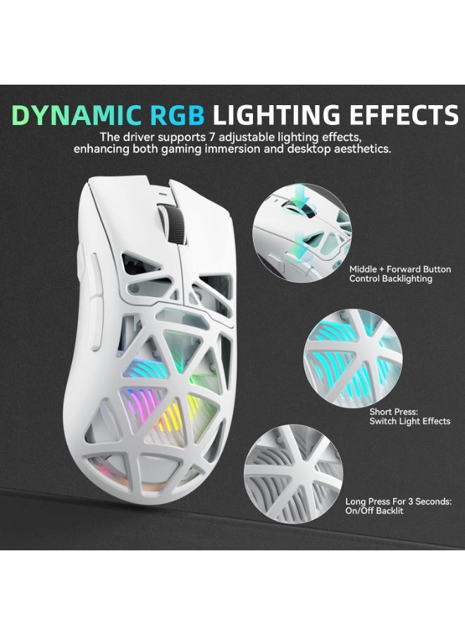 AULA SC620 Wireless Gaming Mouse, 3 Modes, BT/2.4G/Wired, PAW3311 Sensor, Up to 12000DPI, Lightweight 67g, 7 Programmable Buttons with RGB Lighting and Rechargeable Battery (White) - Image 5
