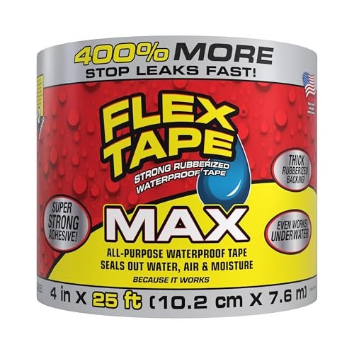 FLEX TAPE شريط فليكس، ماكس، شريط مطاطي سميك مرن مقاوم للماء - لسد وإصلاح التسريبات، يعمل تحت الماء، داخلي وخارجي - إصلاحات المنزل، سقف RV وحمام السباحة، شفاف، 4 بوصة × 25 قدم، عبوة من 1 - Image 1