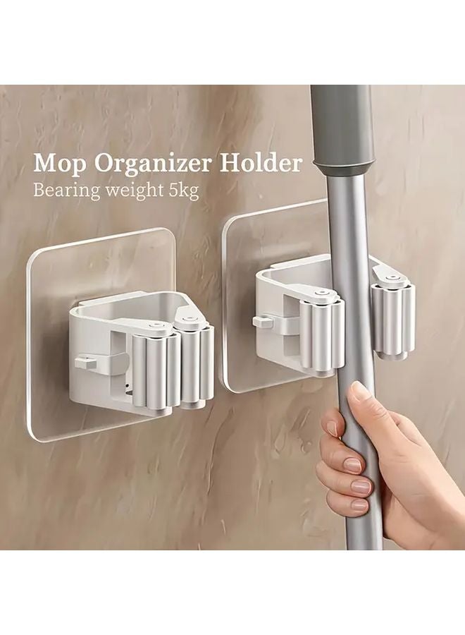 10pcs White No Drill Adhesive Wall Hooks Heavy Duty Mop Broom Holder Space Saving - Image 2