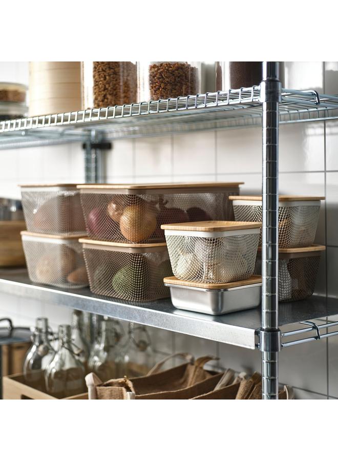 إيروريكس سلة تخزين طعام مع غطاء، مربعة الشكل من المعدن/الخيزران الأبيض، 15×15×11 سم - Image 3