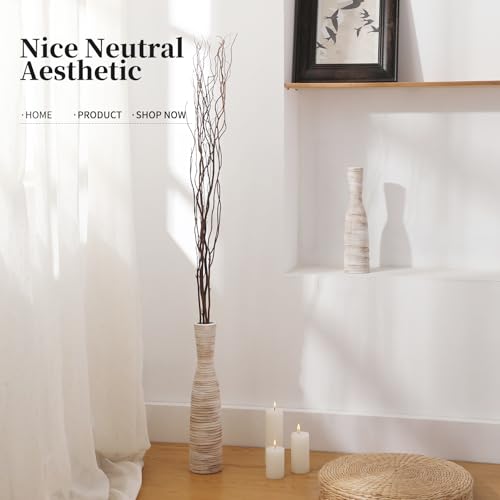 ALMA 16" Tall Floor Vase for Pampas Grass,White Brown Ceramic Centerpiece for Dresser, Skinny Pampas Grass Vessel for Floor, Entryway Table, Fireplace Decor - Image 5