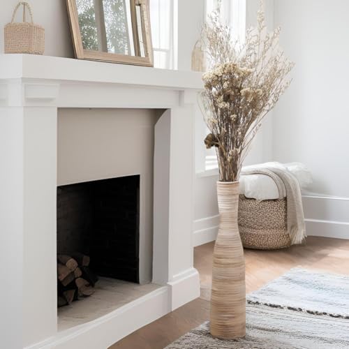 ALMA 16" Tall Floor Vase for Pampas Grass,White Brown Ceramic Centerpiece for Dresser, Skinny Pampas Grass Vessel for Floor, Entryway Table, Fireplace Decor - Image 1