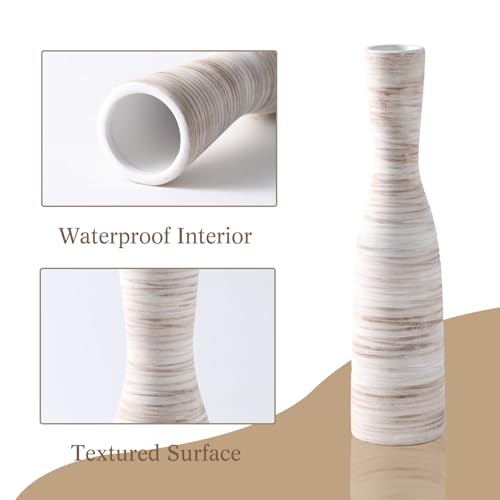 ALMA 16" Tall Floor Vase for Pampas Grass,White Brown Ceramic Centerpiece for Dresser, Skinny Pampas Grass Vessel for Floor, Entryway Table, Fireplace Decor - Image 4