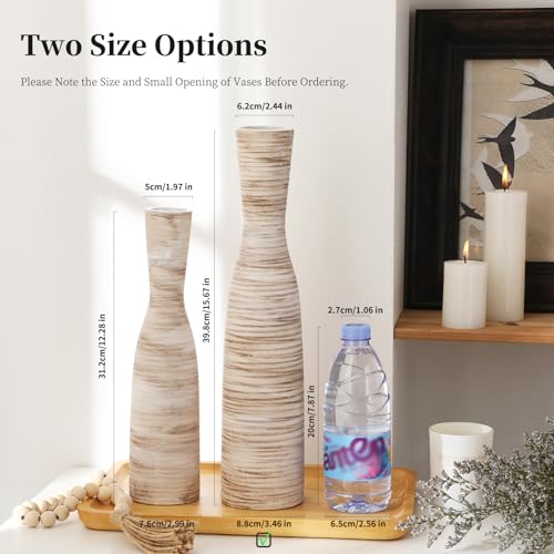 ALMA 16" Tall Floor Vase for Pampas Grass,White Brown Ceramic Centerpiece for Dresser, Skinny Pampas Grass Vessel for Floor, Entryway Table, Fireplace Decor - Image 3