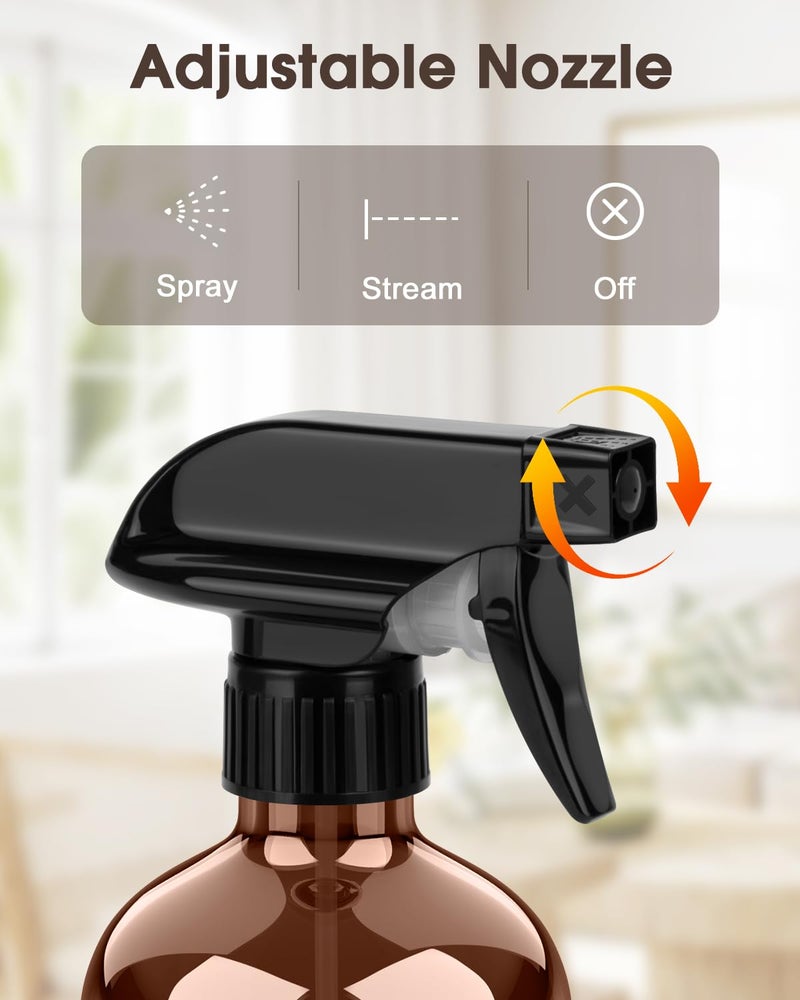 Bontip Glass Spray Bottle with Silicone Sleeve Protection, Amber Glass Spray Bottle Set for Window Cleaner Aromatherapy Facial Hydration Watering Flowers Hair Care 2 Pack/16 oz (Brown & Grey, 16 oz) - Image 2