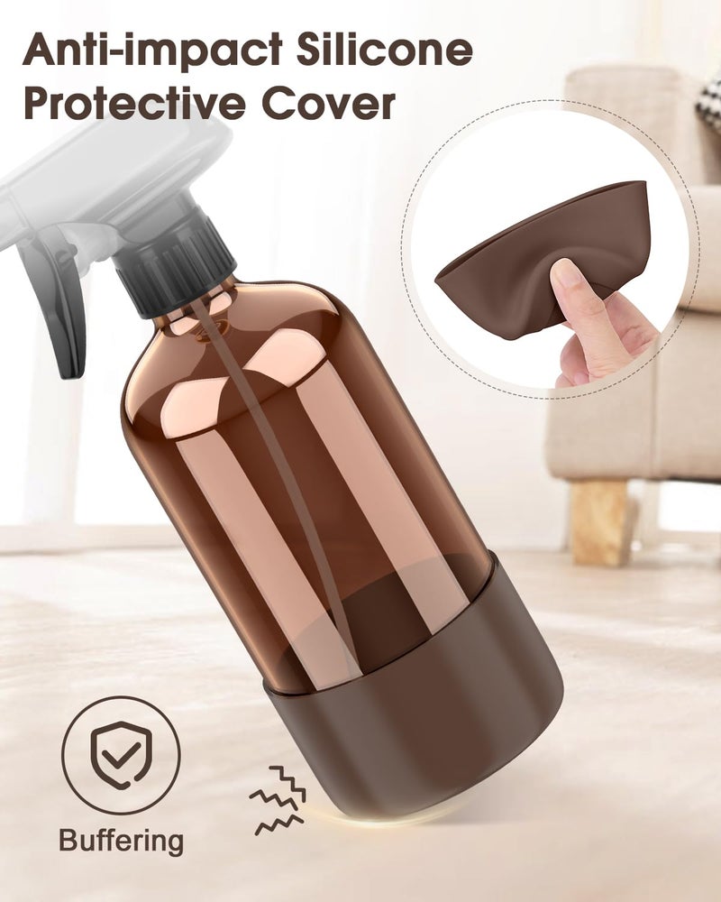 Bontip Glass Spray Bottle with Silicone Sleeve Protection, Amber Glass Spray Bottle Set for Window Cleaner Aromatherapy Facial Hydration Watering Flowers Hair Care 2 Pack/16 oz (Brown & Grey, 16 oz) - Image 4