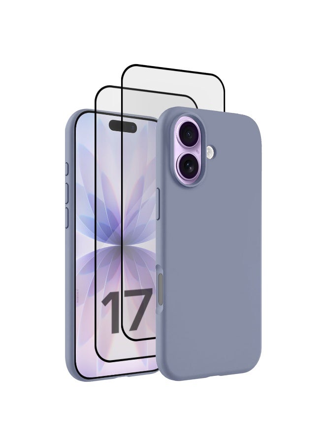 3 Packs Silicone Protective Phone Case for iPhone 17 - Soft Anti-Scratch Microfiber Lining Ultra Slim Drop Protection Phone Cover with Two 3D Screen Protectors - Pastel Purple - Image 1