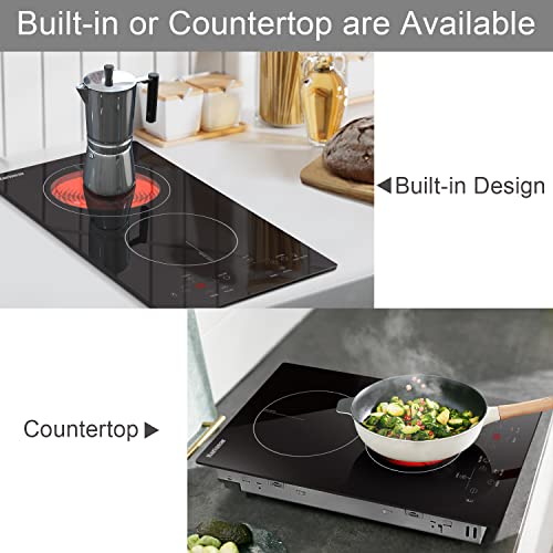 Karinear 2 Burners Electric Cooktop, 120v Plug in Ceramic Cooktop, 12 Inch Countertop & Built-in Electric Stove Top with Child Safety Lock, Timer, Over-Temperature Protection, Sensor Touch Control - Image 2