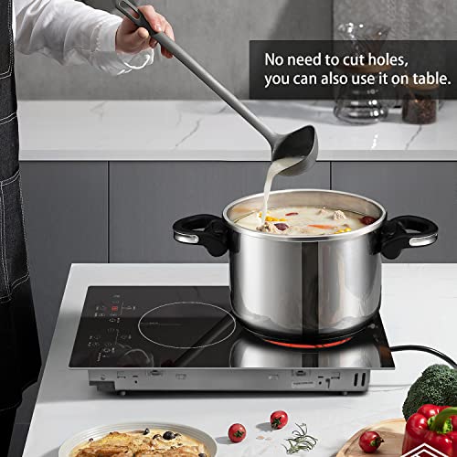 Karinear 2 Burners Electric Cooktop, 120v Plug in Ceramic Cooktop, 12 Inch Countertop & Built-in Electric Stove Top with Child Safety Lock, Timer, Over-Temperature Protection, Sensor Touch Control - Image 4