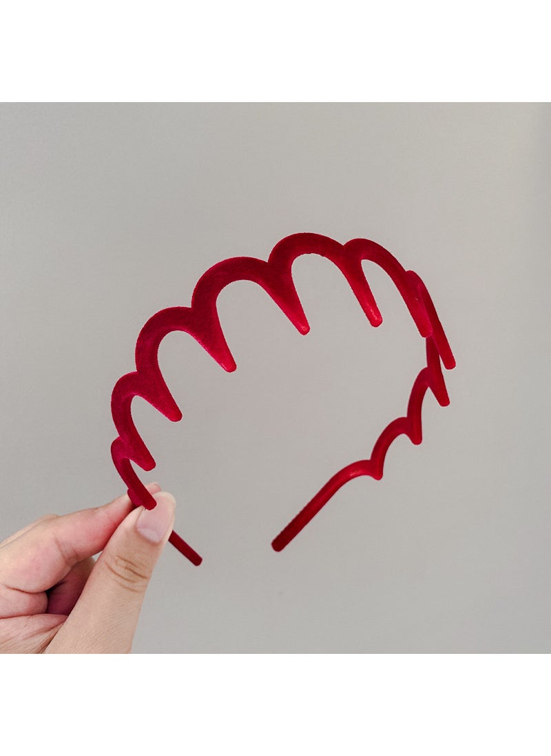Generic - Velvet Wave Hairband for Women with Teeth Grip flocked wine red headband - Image 1
