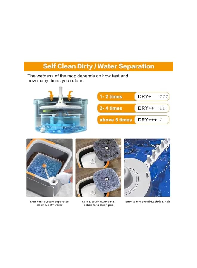 promass Spin Mop and Bucket Set, Large Flat Floor Mop with Self Wringer and Bucket System, Cleaning Mop Tools with 2 Reusable Microfiber Pads for Home - Image 2