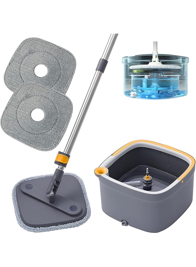 promass Spin Mop and Bucket Set, Large Flat Floor Mop with Self Wringer and Bucket System, Cleaning Mop Tools with 2 Reusable Microfiber Pads for Home - Image 1