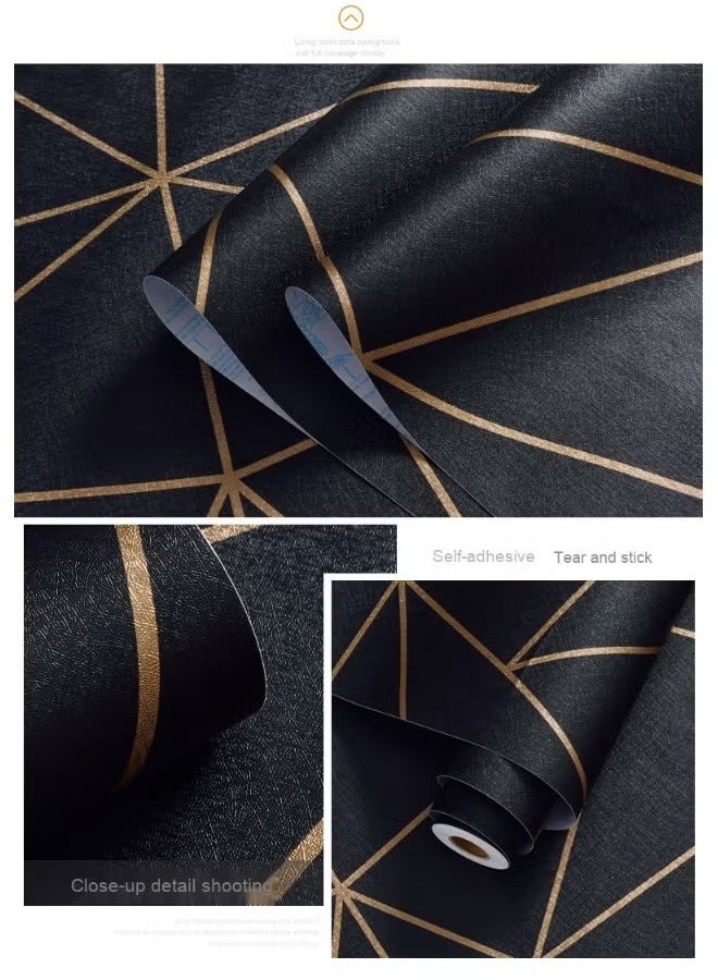 45cm x 10m Self-Adhesive Wallpaper,Home Bedroom And Living Room Decoration, Waterproof Wallpaper, 3D Visual Black Gold Line Wallpaper  - Image 3