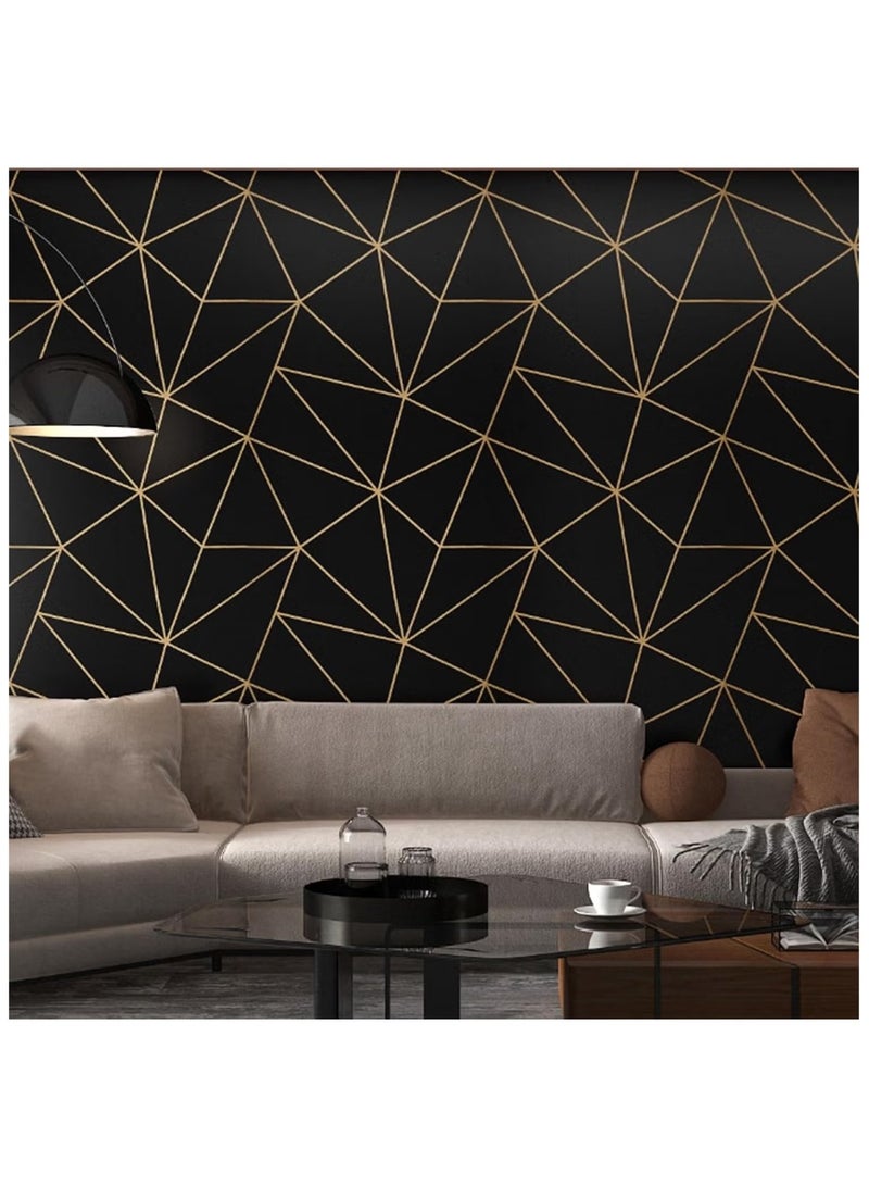 45cm x 10m Self-Adhesive Wallpaper,Home Bedroom And Living Room Decoration, Waterproof Wallpaper, 3D Visual Black Gold Line Wallpaper  - Image 5