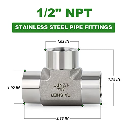 TAISHER 1PCS Forging of 304 Stainless Steel Tee Pipe Fittings, 1/2" x 1/2" x 1/2" NPT Female Pipe Fittings - Image 3