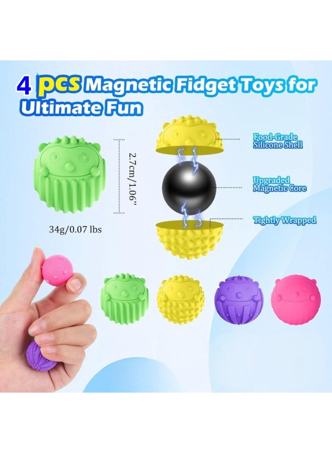 كرات مغناطيسية من السيليكون ألعاب للتخفيف من التوتر للبالغين والمراهقين، 4 قطع ألعاب حسية لتخفيف التوتر للتوحد ADHD القلق، أجهزة بتقنيات ممتعة، ألعاب مكتبية، هدايا صغيرة للنساء الرجال المراهقين - Image 4