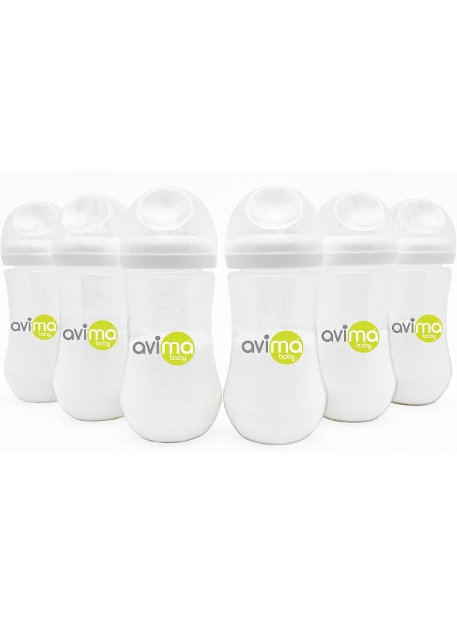 Avima Baby 12 oz Anti Colic Baby Bottles for Breastfed Babies - Fast Flow Nipples, Wide Neck Bottle, BPA Free - 9-12 Months, Stage 3 (Set of 6) - Image 1