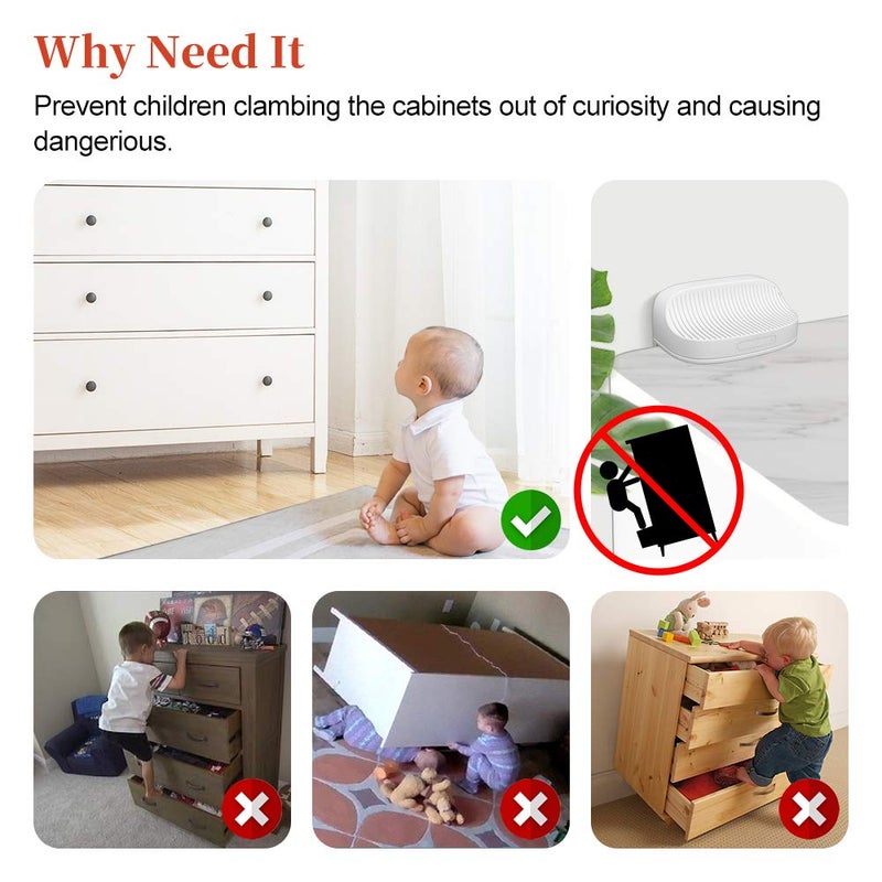 Eudemon Baby Safety Anti-Tip Furniture Anchor Straps, Furniture Anti-Tip Wall Holder for Children&Pets, Childproof Anti-tip Furniture Wall Anchors, Easy to Install (White, 2 Pack) - Image 3