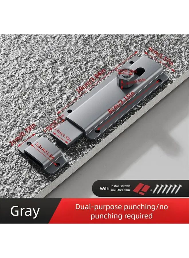 Grey No Drill Aluminum Alloy Door Lock 12cm Snap On Bolt For Cabinet Wardrobe - Image 1