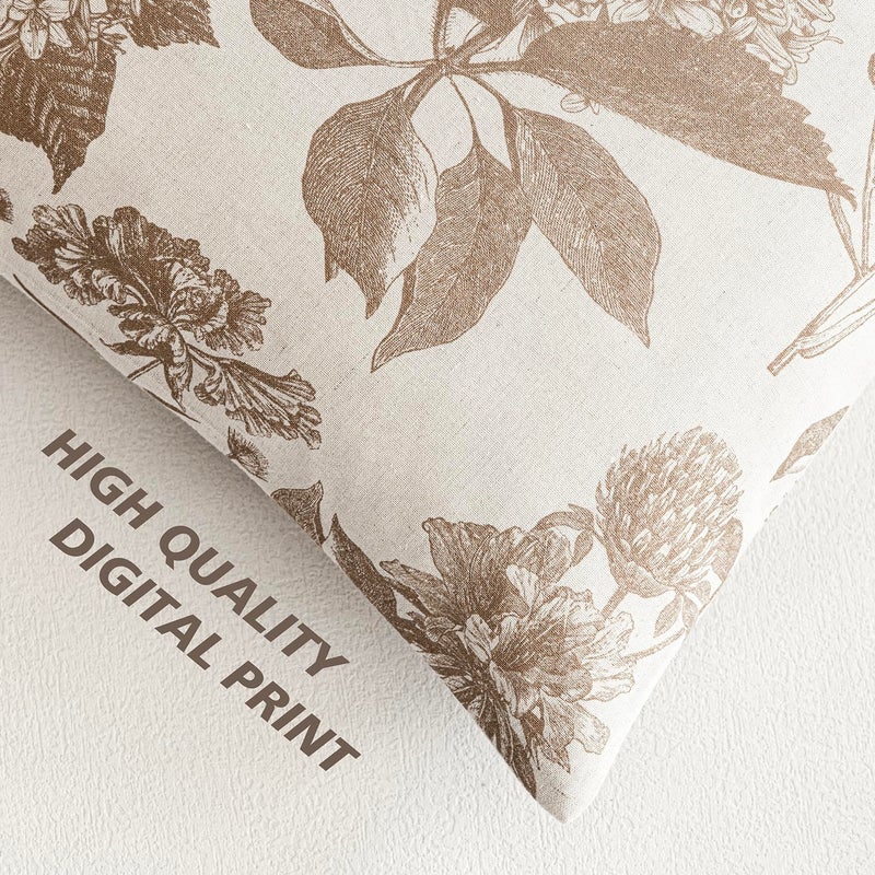 Foindtower Set of 2 Linen Floral Vintage Throw Pillow Covers Neutral Accent Decorative Cushion Covers Farmhouse Boho Home Decor for Sofa Chair Couch Bedroom Living Room,18Ã—18 Inch,Light Brown - Image 3