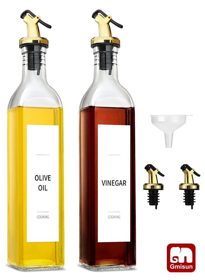 Gmisun 2 pcs 17oz/500ML Olive Oil Dispenser Bottle for Kitchen, Premium Oil and Vinegar Cruet, Oil and Vinegar Dispenser Set with Funnel - Image 1