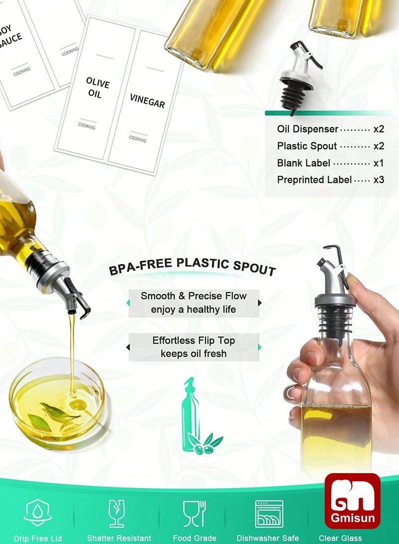 Gmisun 2 pcs 17oz/500ML Olive Oil Dispenser Bottle for Kitchen, Premium Oil and Vinegar Cruet, Oil and Vinegar Dispenser Set with Funnel - Image 2