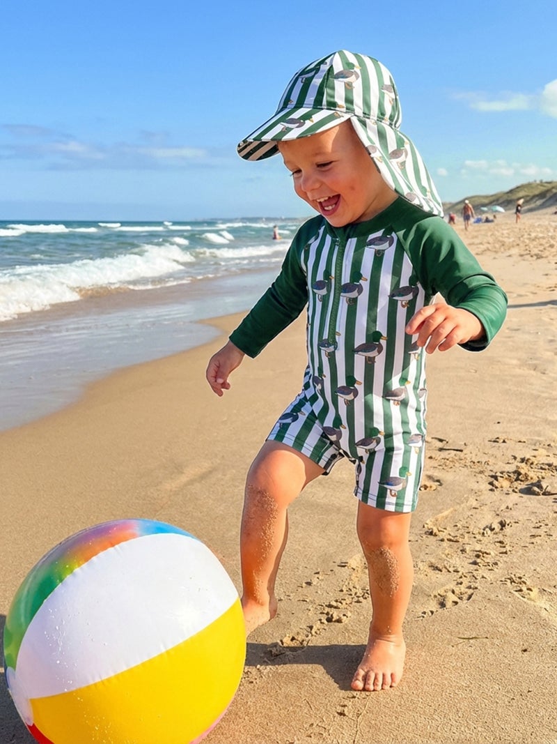 Baby Boys Swimsuit, Long Sleeve Animal Print Rash Guard Jumpsuit with Hat Summer Swimwear - Image 4