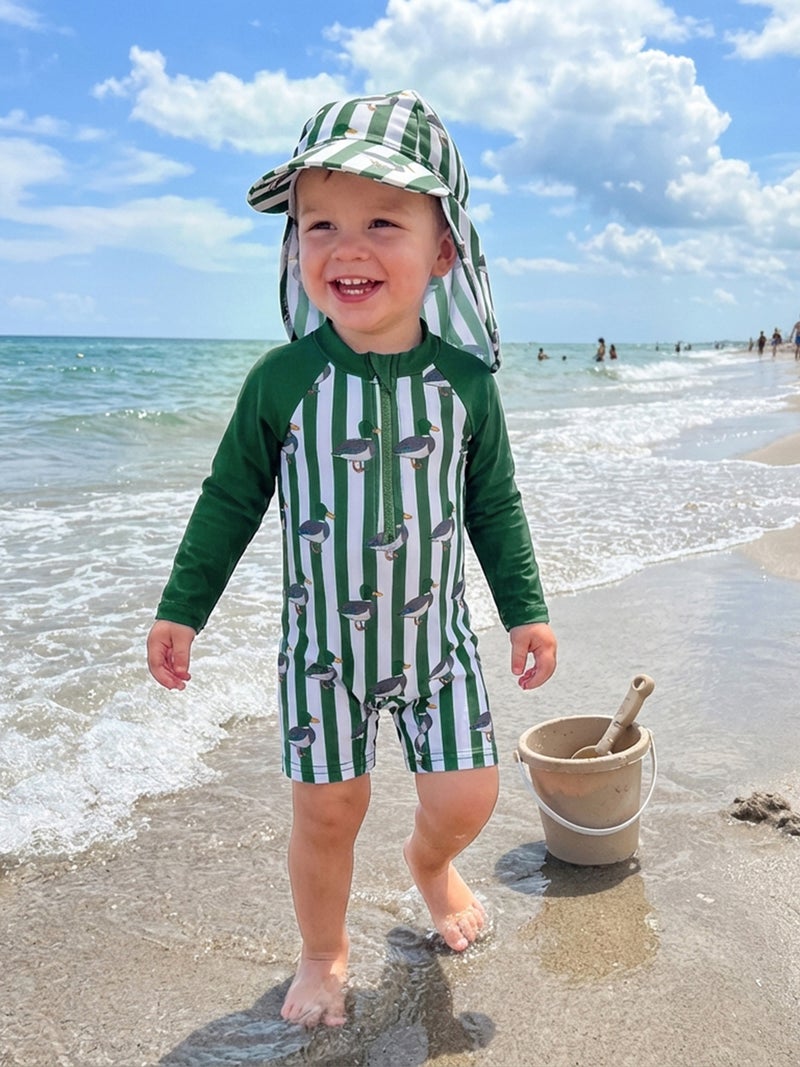 Baby Boys Swimsuit, Long Sleeve Animal Print Rash Guard Jumpsuit with Hat Summer Swimwear - Image 3