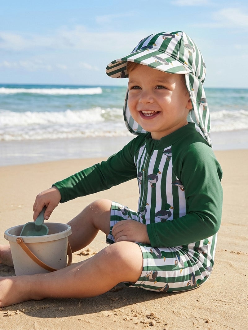 Baby Boys Swimsuit, Long Sleeve Animal Print Rash Guard Jumpsuit with Hat Summer Swimwear - Image 2