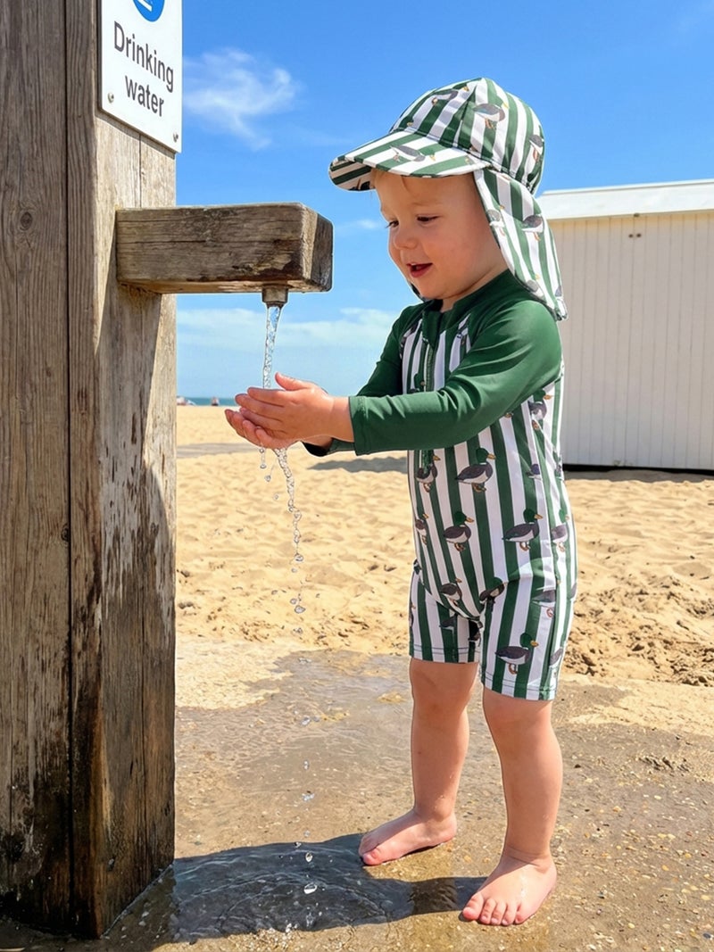 Baby Boys Swimsuit, Long Sleeve Animal Print Rash Guard Jumpsuit with Hat Summer Swimwear - Image 5