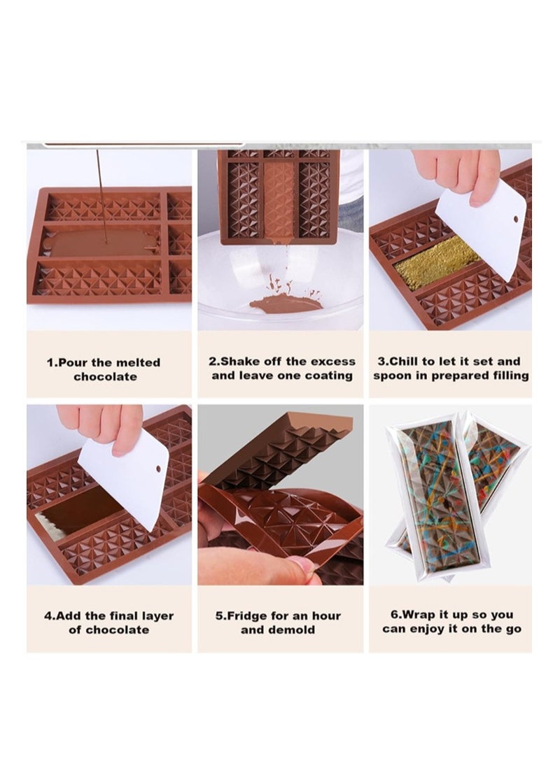 2 Packs Chocolate Bar Mold - Dubai Chocolate Bar Pistachio, Knafeh Pistachio Chocolate Bar Thick Silicone Tray, Diamond Candy Mould - Image 5