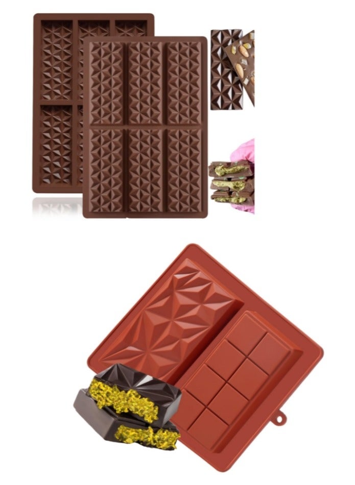 2 Packs Chocolate Bar Mold - Dubai Chocolate Bar Pistachio, Knafeh Pistachio Chocolate Bar Thick Silicone Tray, Diamond Candy Mould - Image 1