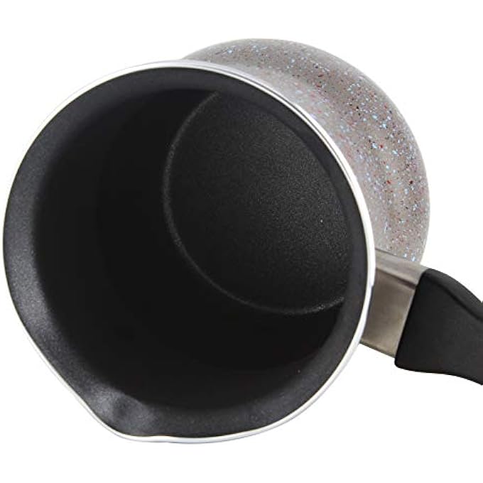 rayihni Coffee Warmer With Backlite Handle  Melting Pot  Turkish Coffee Pot With Granite Coating  For Preparing Turkish Coffee 9Cm Belly Shape Marble Grey - Image 2